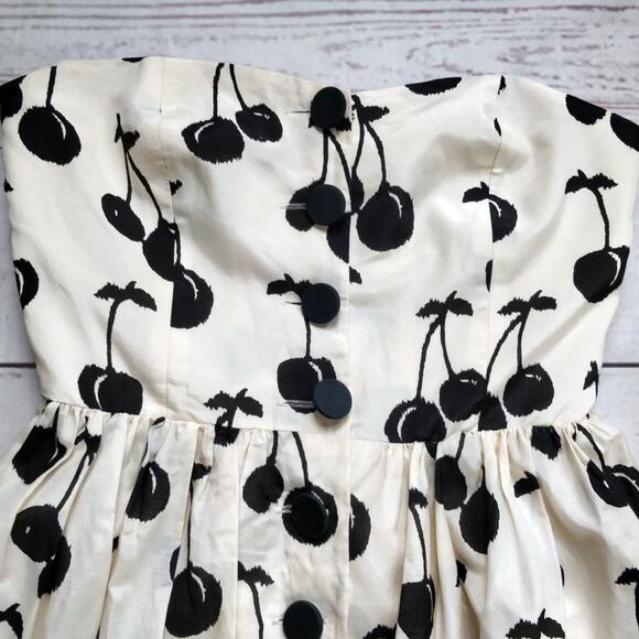 JILL STUART COLLECTION Lindsay Cherry Print Dress White and Black Strapless Sz 0 - Picture 3 of 7